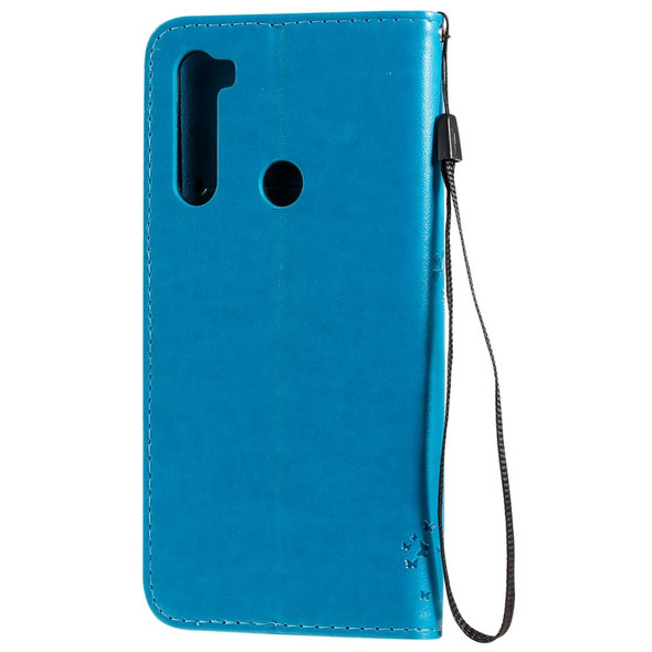 Xiaomi Redmi Note 8T Tree & Cat Pattern Pressed Printing Horizontal Flip PU Leather Case with Holder & Card Slots & Wallet & Lanyard(Blue)