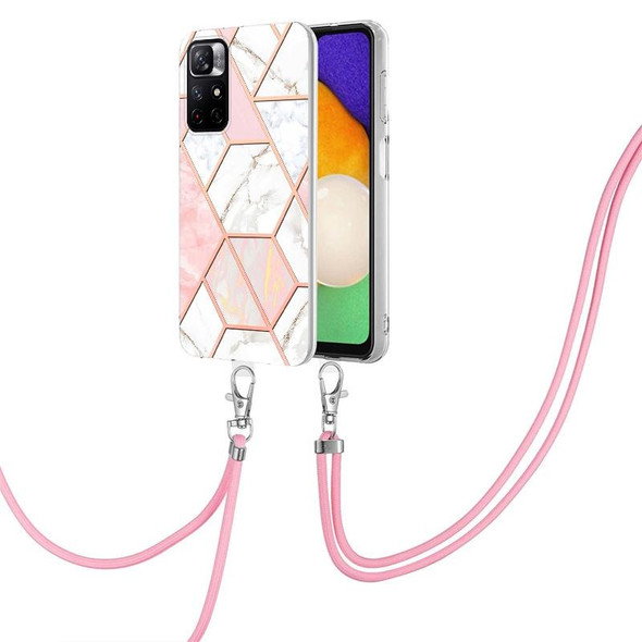 Xiaomi Redmi Note 11 5G Chinese Electroplating Splicing Marble TPU Phone Case with Lanyard(Pink White)