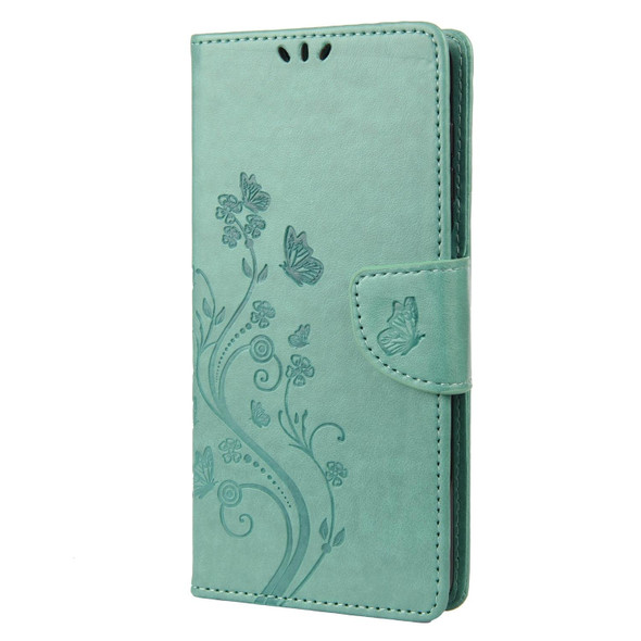 Xiaomi Redmi 10C Butterfly Flower Pattern Flip Leather Phone Case(Green)