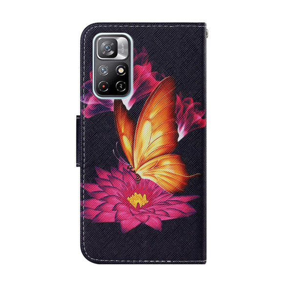 Xiaomi Redmi Note 11 5G China Coloured Drawing Pattern Leather Phone Case(Big Gold Butterfly)