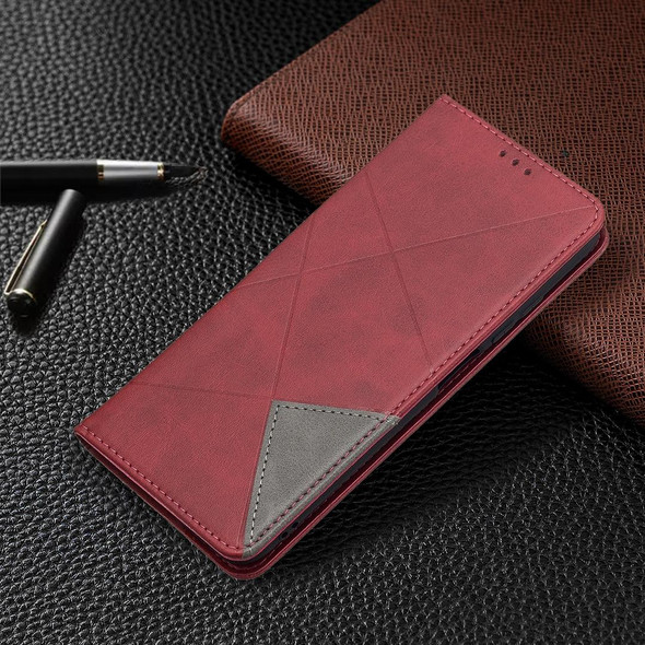 Xiaomi Poco M3 Pro / Redmi Note 10 5G Rhombus Texture Horizontal Flip Magnetic Leather Case with Holder & Card Slots(Red)