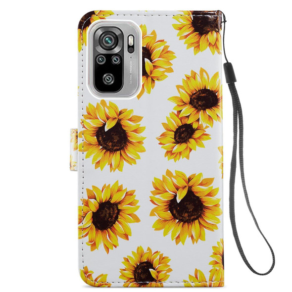 Xiaomi Redmi Note 10 Painted Pattern Horizontal Flip Leather Case with Holder & Card Slots & Photo Frame(Sunflower)