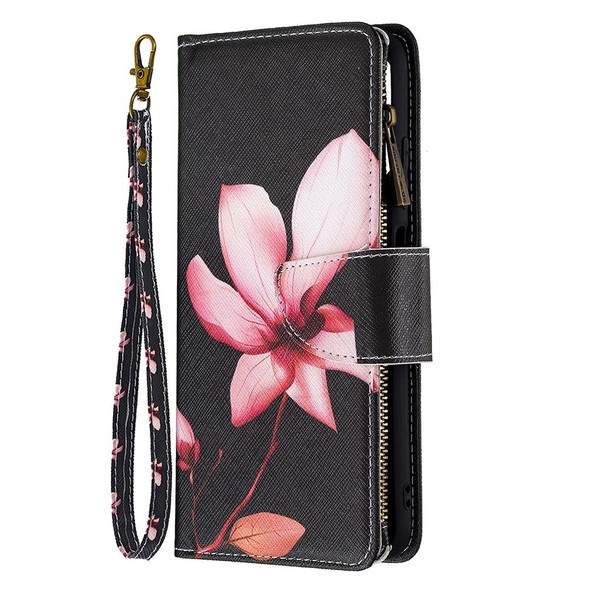 Xiaomi Poco M3 Pro / Redmi Note 10 5G Colored Drawing Pattern Zipper Horizontal Flip Leather Case with Holder & Card Slots & Wallet(Lotus)