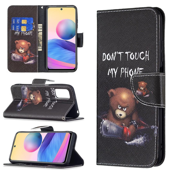 Xiaomi Poco M3 Pro / Redmi Note 10 5G Colored Drawing Pattern Horizontal Flip Leather Case with Holder & Card Slots & Wallet(Bear)