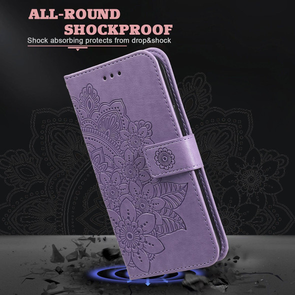 Xiaomi Mi 11 Lite 7-petal Flowers Embossing Pattern Horizontal Flip PU Leather Case with Holder & Card Slots & Wallet & Photo Frame(Light Purple)