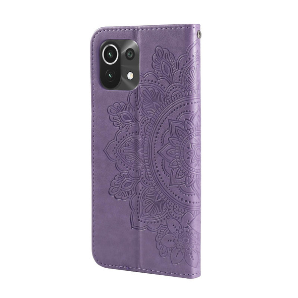 Xiaomi Mi 11 Lite 7-petal Flowers Embossing Pattern Horizontal Flip PU Leather Case with Holder & Card Slots & Wallet & Photo Frame(Light Purple)