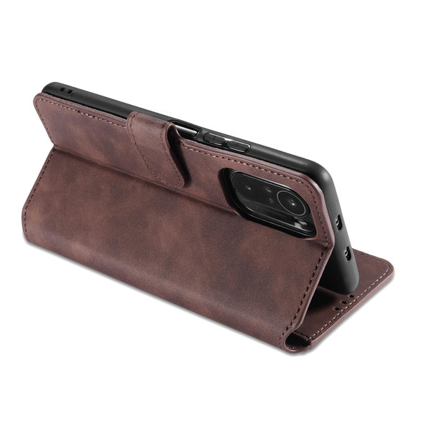 Xiaomi Redmi K40 DG.MING Retro Oil Side Horizontal Flip Leather Case with Holder & Card Slots & Wallet(Coffee)