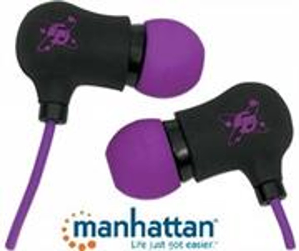 Manhattan Sound Science Nova Sweatproof Earphones - Lightweight Sweatproof Earphones with In-Line Mic, Black-Purple