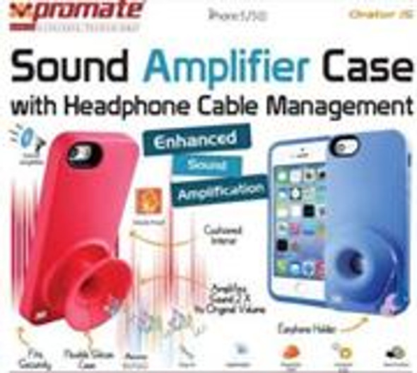 Promate Orator-I5 iPhone 5 Sound Amplifier case for Iphone 5/5s with headphone cable management Colour: Pink Sound Amplifier case with headphone cable management & horizontal/vertical stand stand for iPhone 5/5S,Live out loud with Orator.i5. This cas