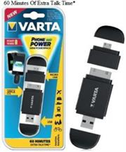Varta Mini Powerpack Charger-Smart 2-In-1 Solution-Compatible with all Micro USB and Apple® 30-pin devices-400mAh Lithium-ion rechargeable battery-Black, Retail Box , No Warranty