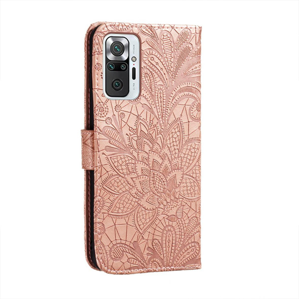 Xiaomi Redmi Note 10 Pro Lace Flower Embossing Pattern Horizontal Flip Leather Case with Holder & Card Slots & Wallet & Photo Frame(Rose Gold)