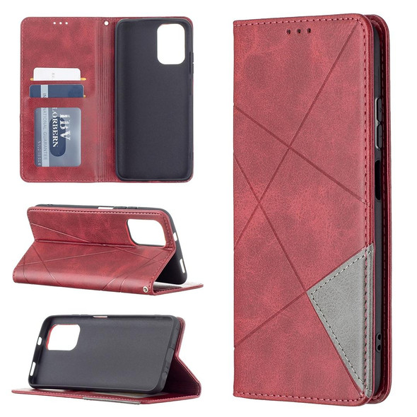 Xiaomi Redmi Note 10 4G / Note 10s Rhombus Texture Horizontal Flip Magnetic Leather Case with Holder & Card Slots(Red)