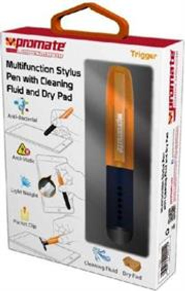 Promate Trigger multifunction stylus pen for tablet and touch screen devices ,with cleaning Fluid and dry pad,ultra-sensitive stylus pen Ideal for writing, sketching and drawing on your device Precision touch with smooth surface glide,Anti-bacterial