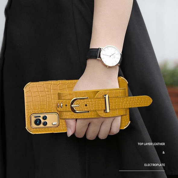 Electroplated TPU Crocodile Pattern Leatherette Case with Wrist Strap - vivo X60(Yellow)