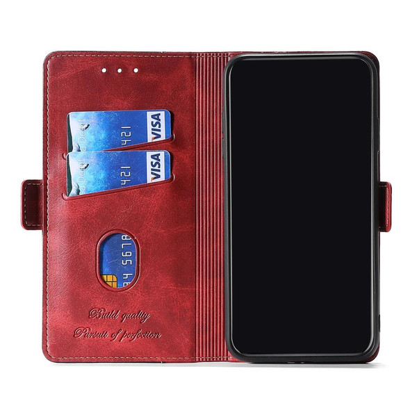 Xiaomi Pocophone F1 Retro Texture Contrast Color Side Buckle Horizontal Flip Leather Case with Holder & Card Slots & Wallet(Red)