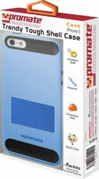 Promate Cove iPhone 5 Trendy Tough Shell Case,perfect for on-the-go users, Made with highly durable polycarbonate with inner exible grip material,Colour: Blue , Retail Box , 1 Year Warranty