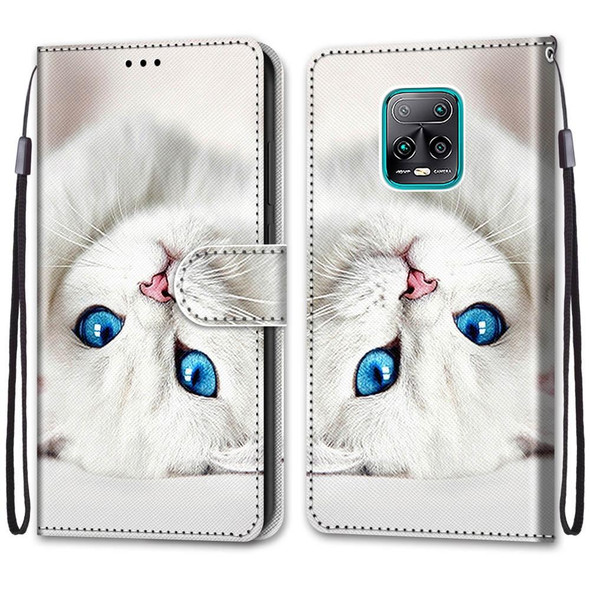 Xiaomi Redmi 10X 5G / 10X Pro 5G Coloured Drawing Cross Texture Horizontal Flip PU Leather Case with Holder & Card Slots & Wallet & Lanyard(White Kitten)