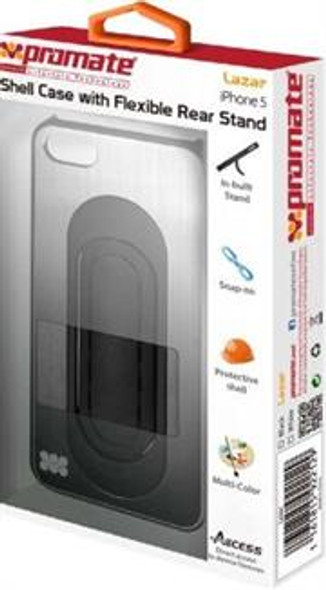 Promate Lazar iPhone 5 Compact Shell Case with In-built Flexible Rear Stand,with Secure snap-on design for enclosed protection,polycarbonate shell with back aluminum plate,Colour:Black , Retail Box , 1 Year Warranty