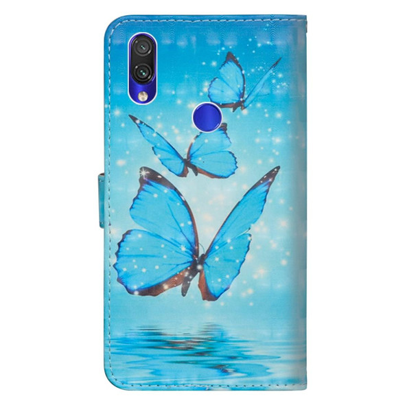 3D Painting Pattern Coloured Drawing Horizontal Flip TPU + PU Leatherette Case with Holder & Card Slots & Wallet for Xiaomi Redmi Note 7s(Three Butterfly)