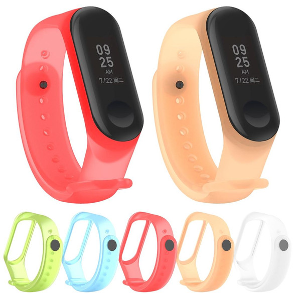 Colorful Translucent Silicone Wrist Strap Watch Band for Xiaomi Mi Band 3 & 4(Red)