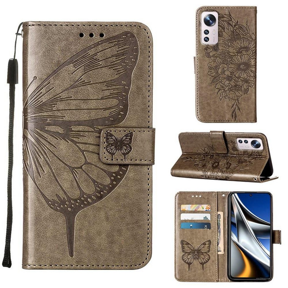 Xiaomi 12 Embossed Butterfly Leather Phone Case(Grey)