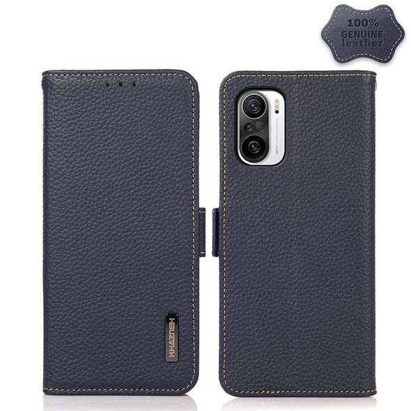 Xiaomi Redmi K40 Pro / Poco F3 KHAZNEH Side-Magnetic Litchi Genuine Leather RFID Phone Case(Blue)