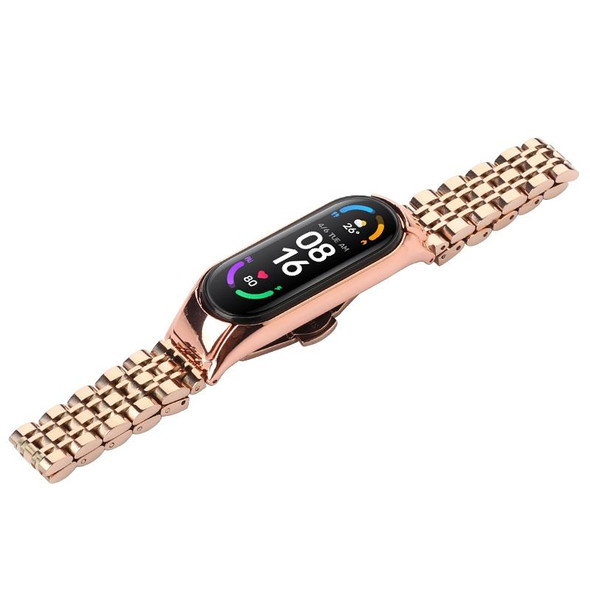 Xiaomi Mi Band 6 / 5 Seven-beads Stainless Steel Watch Band(Rose Gold)