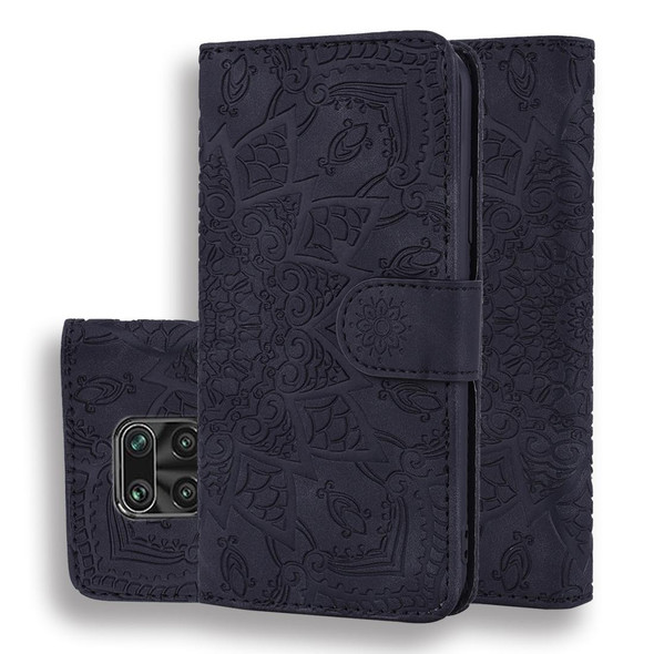 Xiaomi Redmi Note 9 Pro Max Embossed Sunflower Pattern Horizontal Flip PU Leather Case with Holder & Card Slots & Wallet & Lanyard(Black)