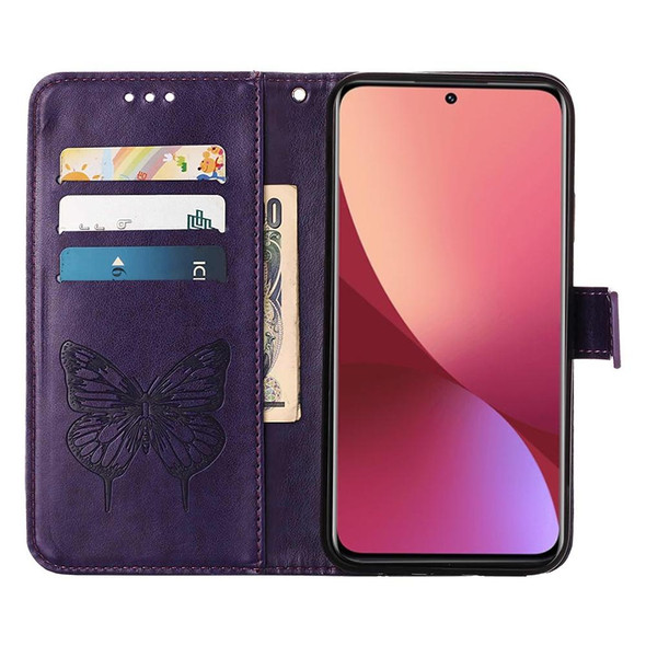 Xiaomi 12 Lite Embossed Butterfly Leather Phone Case(Dark Purple)
