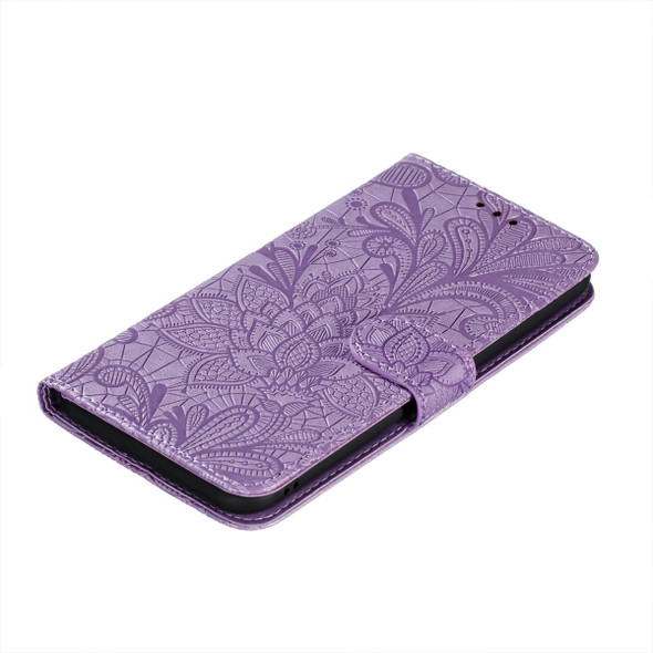 Xiaomi Redmi Note 10 Pro Lace Flower Embossing Pattern Horizontal Flip Leather Case with Holder & Card Slots & Wallet & Photo Frame(Purple)