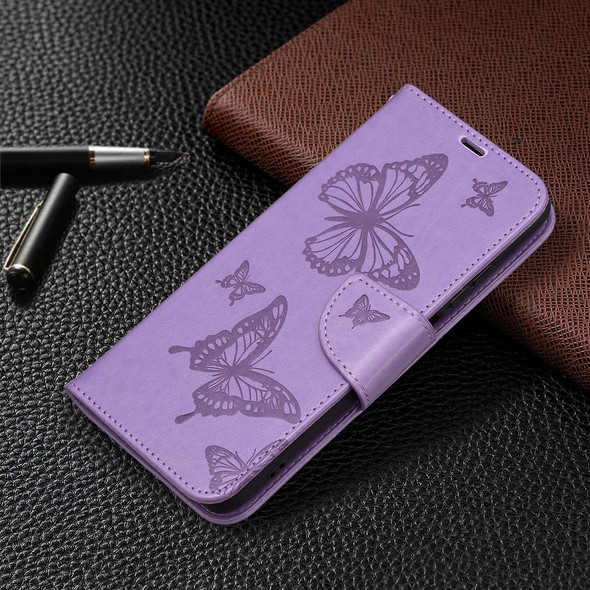 Xiaomi Redmi Note 10 4G/Note 10s Two Butterflies Embossing Pattern Horizontal Flip Leather Case with Holder & Card Slot & Wallet & Lanyard(Purple)