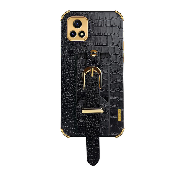 Electroplated TPU Crocodile Pattern Leatherette Case with Wrist Strap - vivo Y52s 5G(Black)
