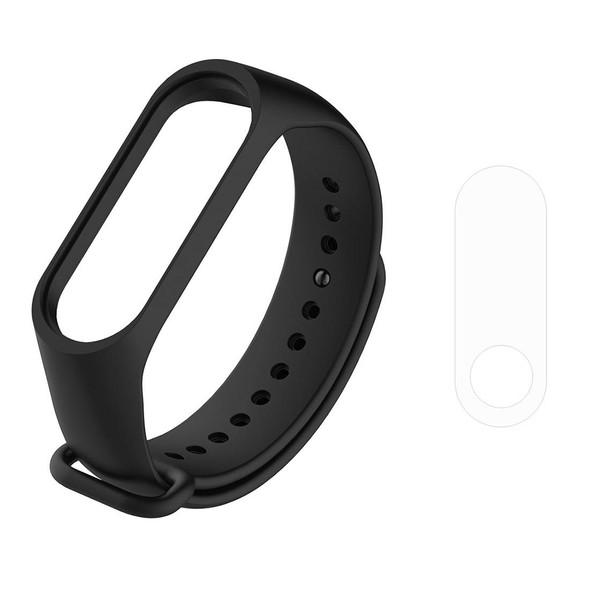 2 in 1 Silicone Watch Band with TPU Screen Film for Xiaomi Mi Band 3(Black)