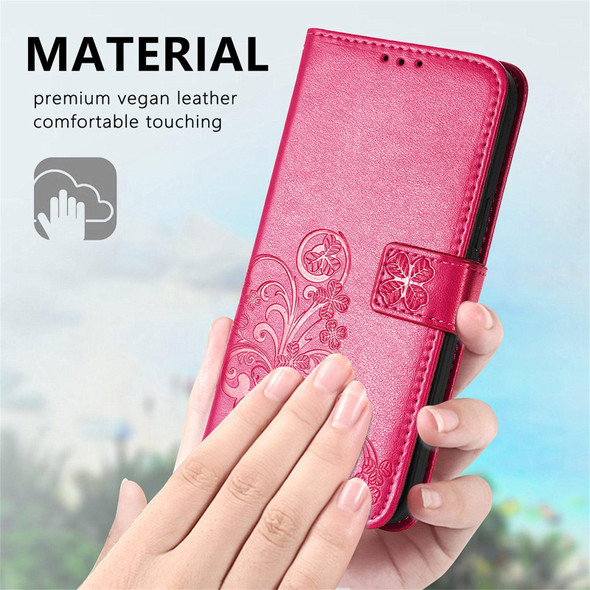 Xiaomi Mi 11 Ultra Four-leaf Clasp Embossed Buckle Mobile Phone Protection Leather Case with Lanyard & Card Slot & Wallet & Bracket Function(Rose Red)