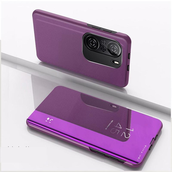 Redmi K40/K40 Pro/K40 Pro+/Poco F3 Plated Mirror Horizontal Flip Leather Case with Holder(Purple)