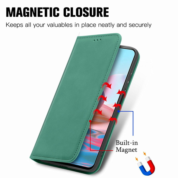 Xiaomi Redmi Note 10 4G Retro Skin Feel Business Magnetic Horizontal Flip Leather Case with Holder & Card Slots & Wallet & Photo Frame(Green)