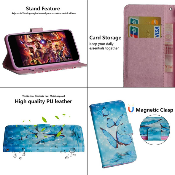 Xiaomi Redmi 9C 3D Painting Pattern Horizontal Flip TPU + PU Leather Case with Holder & Card Slots & Wallet(Three Butterflies)