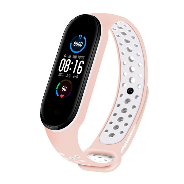 Xiaomi Mi Band 5 Two-tone Silicone Breathable Watch Band(Meat Powder White)