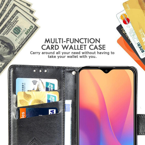 Xiaomi Redmi 8A Butterfly Love Flower Embossed Horizontal Flip Leather Case with Bracket Lanyard Card Slot Wallet(Dark Purple)