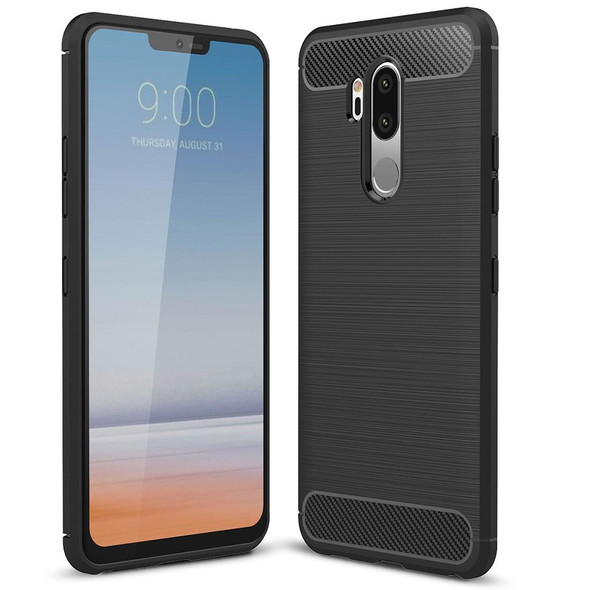 LG G7 ThinQ Brushed Texture Carbon Fiber Shockproof TPU Protective Back Case (Black)