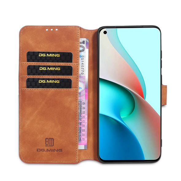 Xiaomi Redmi Note 9 5G DG.MING Retro Oil Side Horizontal Flip Leather Case with Holder & Card Slots & Wallet(Brown)