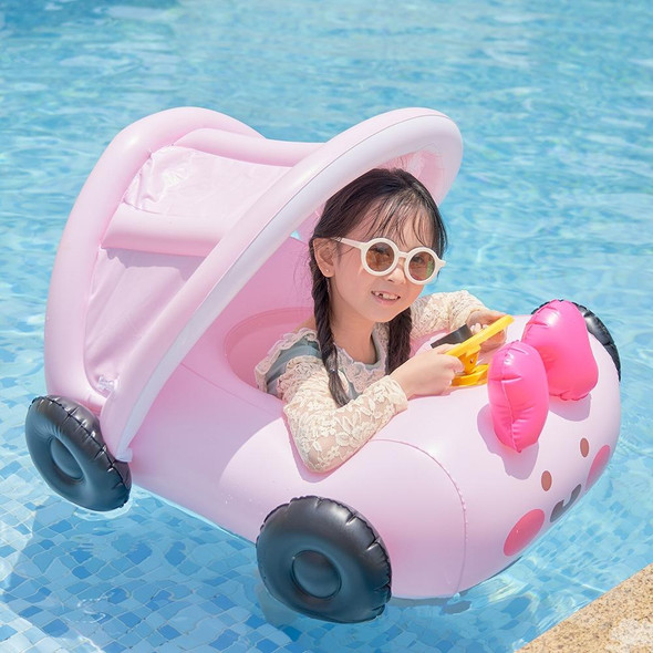 Removable Sunshade Car Shape Inflatable Pool Float Swimming Ring Baby Float Seat(Pink)