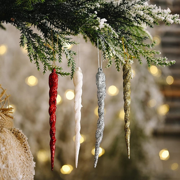 10 Bags Christmas Decorations Colorful Ice Bar Pendant Small Tree Threaded Ornament(Silver)