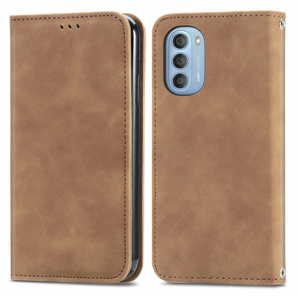 Motorola Moto G51 Retro Skin Feel Magnetic Horizontal Flip Leather Phone Case(Brown)