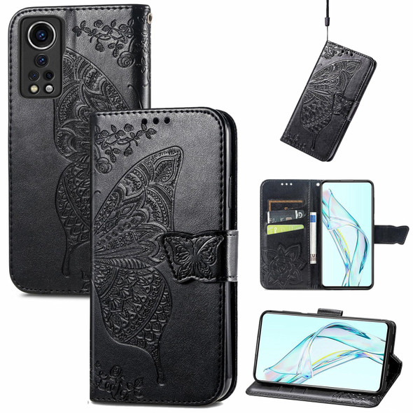 ZTE Axon 30 5G Butterfly Love Flower Embossed Horizontal Flip Leather Case with Holder & Card Slots & Wallet & Lanyard(Black)