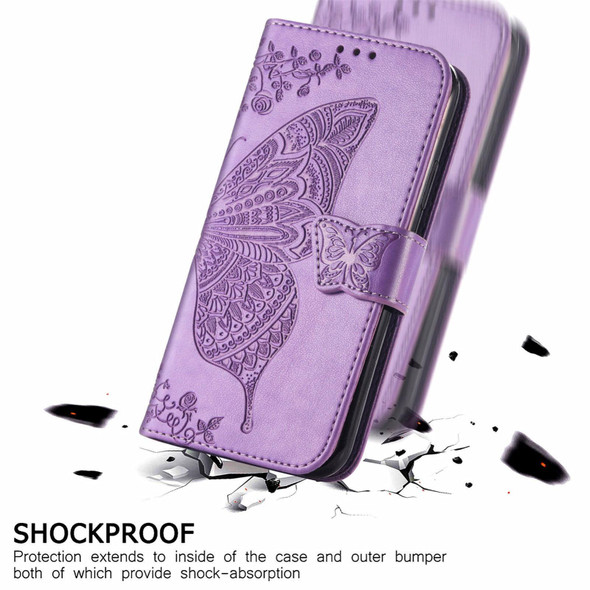 Butterfly Love Flowers Embossed Horizontal Flip Leatherette Case with Holder & Card Slots & Wallet & Lanyard - ZTE Blade A51(Light Purple)