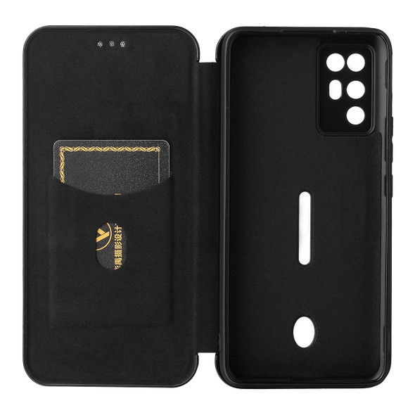 ZTE Nubia Red Magic 6R Carbon Fiber Texture Magnetic Horizontal Flip TPU + PC + PU Leather Case with Card Slot(Black)