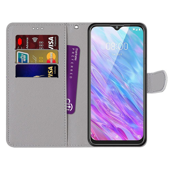 ZTE Blade V2020 Smart Coloured Drawing Cross Texture Horizontal Flip PU Leather Case with Holder & Card Slots & Wallet & Lanyard(Pink Green Leaf)