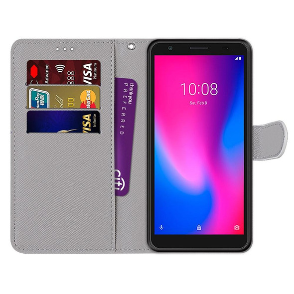 ZTE Blade A3 2020 Coloured Drawing Cross Texture Horizontal Flip PU Leather Case with Holder & Card Slots & Wallet & Lanyard(Middle Finger White Cat)