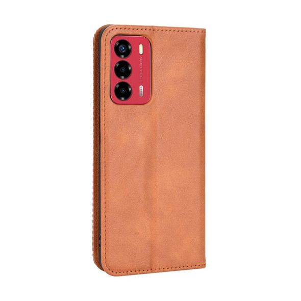 ZTE Blade A72 / V40 Vita Magnetic Buckle Retro Texture Leather Phone Case(Brown)